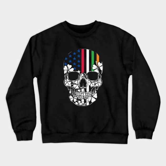 USA and Irish Flag Skull St Patrick’s Day Crewneck Sweatshirt by Wintrly